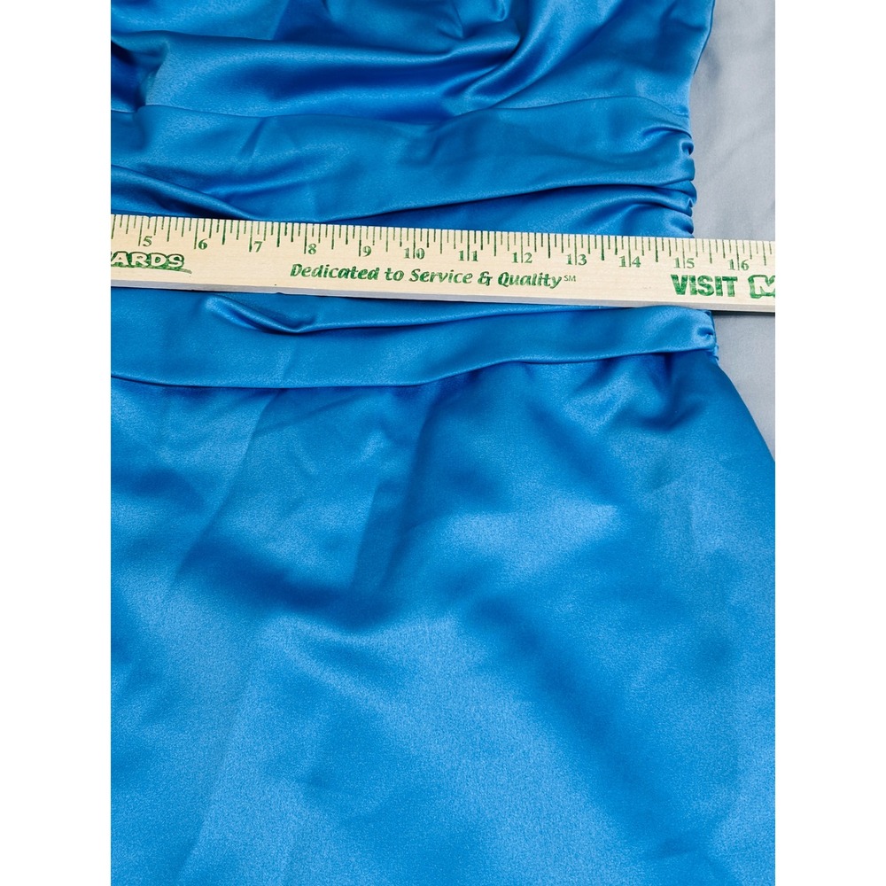 David's Bridal Satin Halter Cocktail Dress Sz10 Horizon Blue (Pool) Ruched Waist - Picture 7 of 9